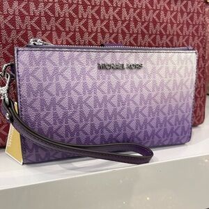 MICHAEL KORS Jet Set Large Ombré Signature Logo Double Zip Wristlet Phone Holder